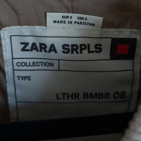 Zara Beige Genuine Leather Bomber Full Zip Short Jacket, size S - Picture 3 of 16